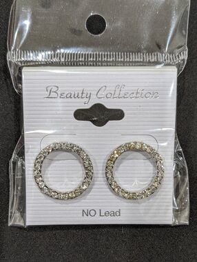 Silver Toned Crystal Circle Stud Earrings